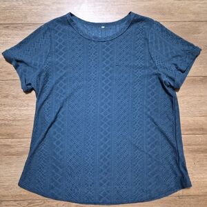 Women Plus Size Blue Top Short Sleeve Crewneck Casual Loose Blouse Shirt 2XL